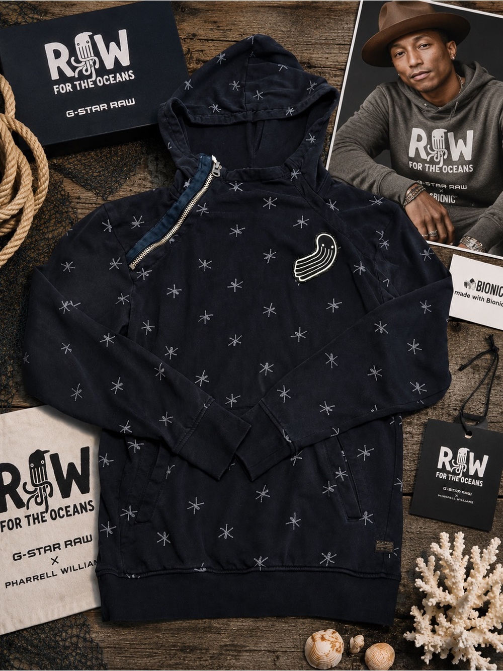 G-Star RAW x Pharrell For The Oceans Drop 2 Bionic Yarn Hoodie M